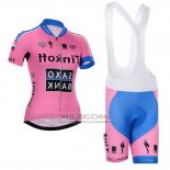 2015 Fietskleding Vrouw Saxo Bank Fuchsia Korte Mouwen en Koersbroek